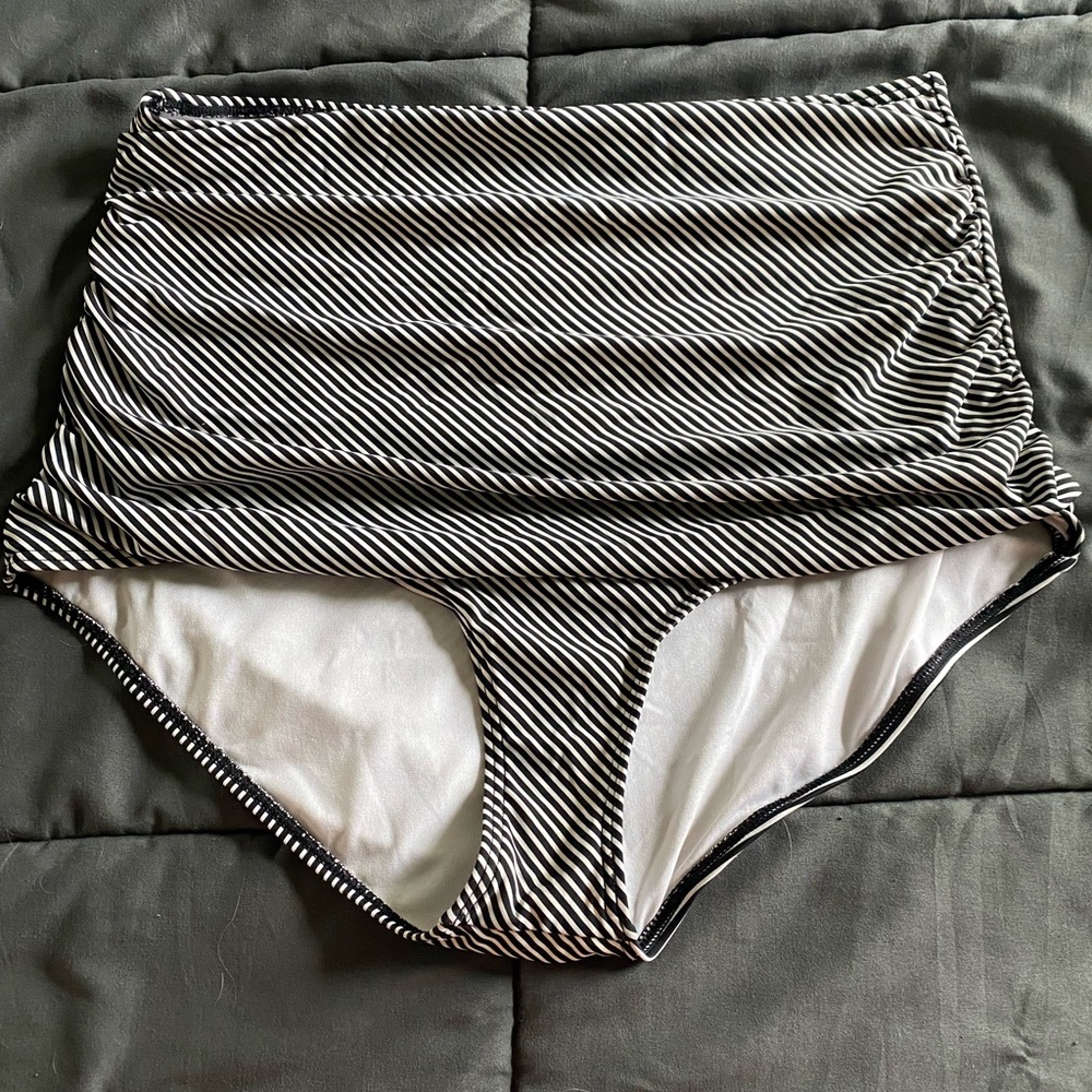 Full Coverage Pin Strip Vintage Swim Bottoms — 3XL